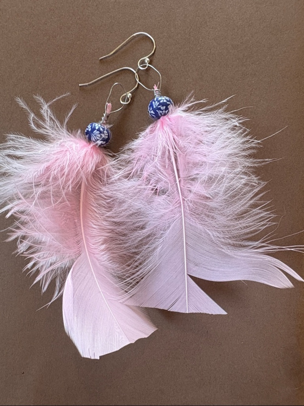 Pink eclectic  hippy boho elegant casual or dressy Feather Drop Earrings - Picture 4 of 5